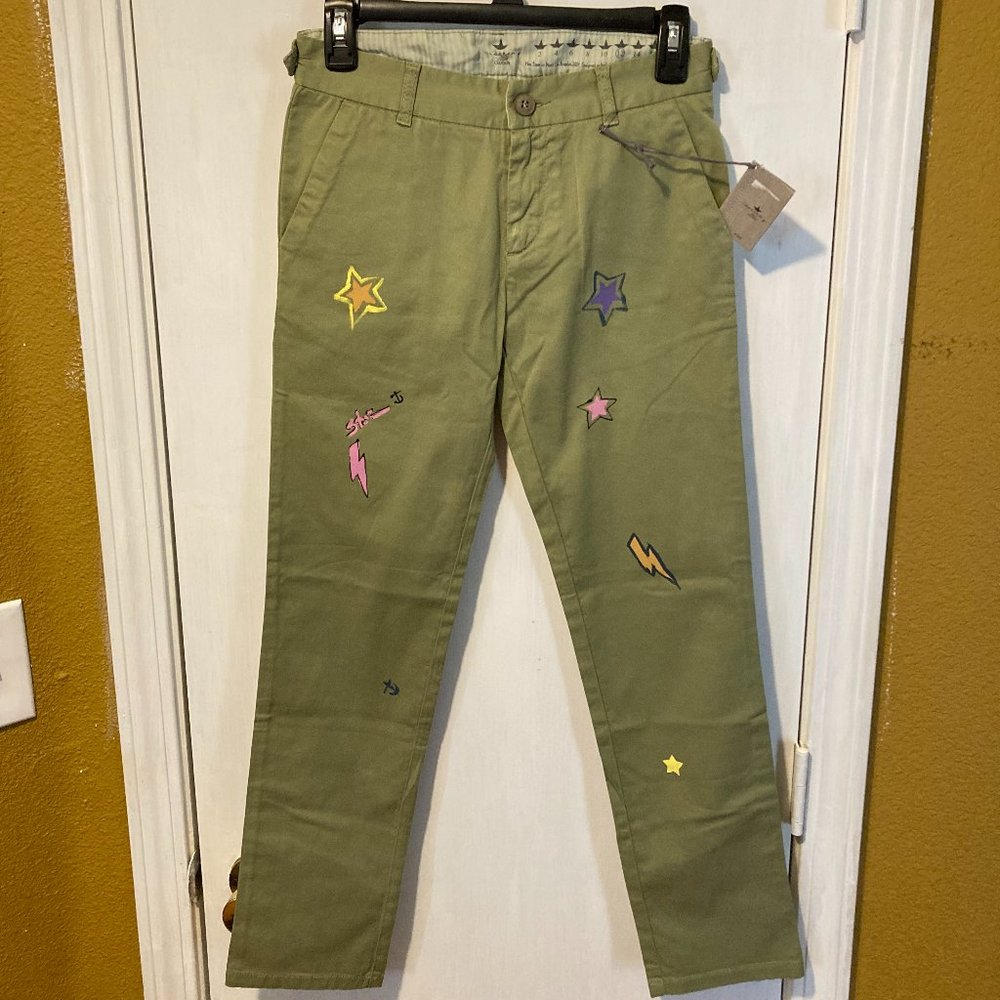 Macchia J size 12a junior ladies painted star & friend chino trouser pants 26x28